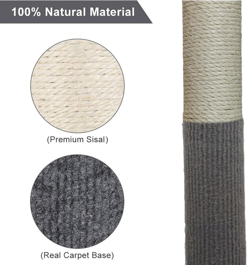Supwish Cat Scratcher, Durable Sisal Cat Scratching Post with 2 Hanging Toys, Sturdy Base Furniture Protector for Indoor Cats & Kittens (50cm Tall, Grey) - Image 4