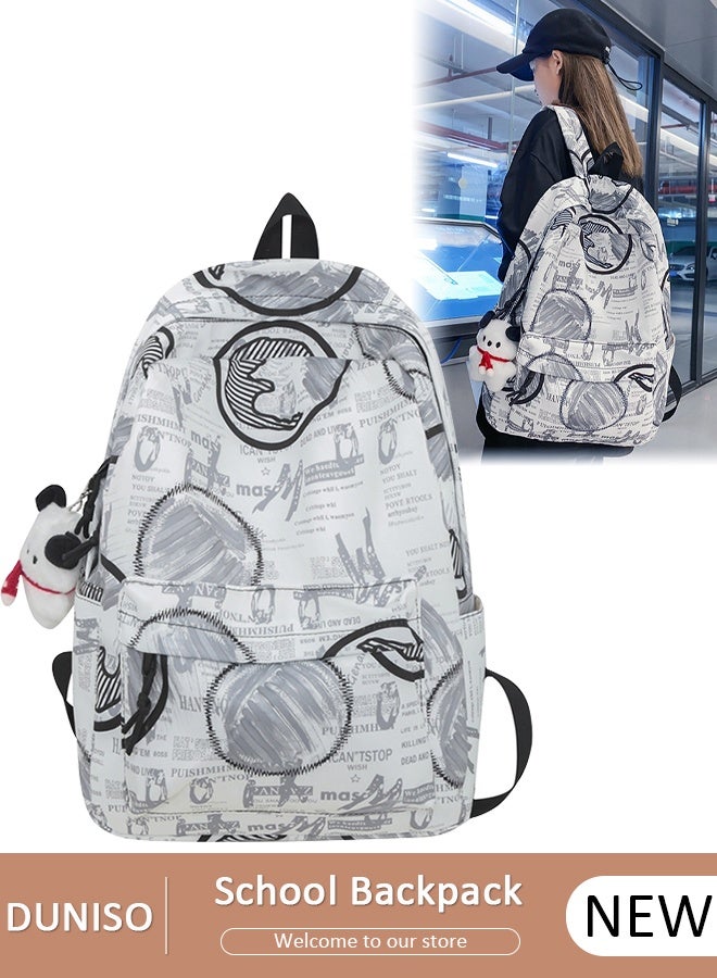 DUNISO School Backpack Large Capacity Multi-pocket Students Backpack School Bag Fashion Graffiti Book Bags Waterproof Wear-resistant Backpacks for Teen College Students Laptop Bag for Casual Travel - Image 1