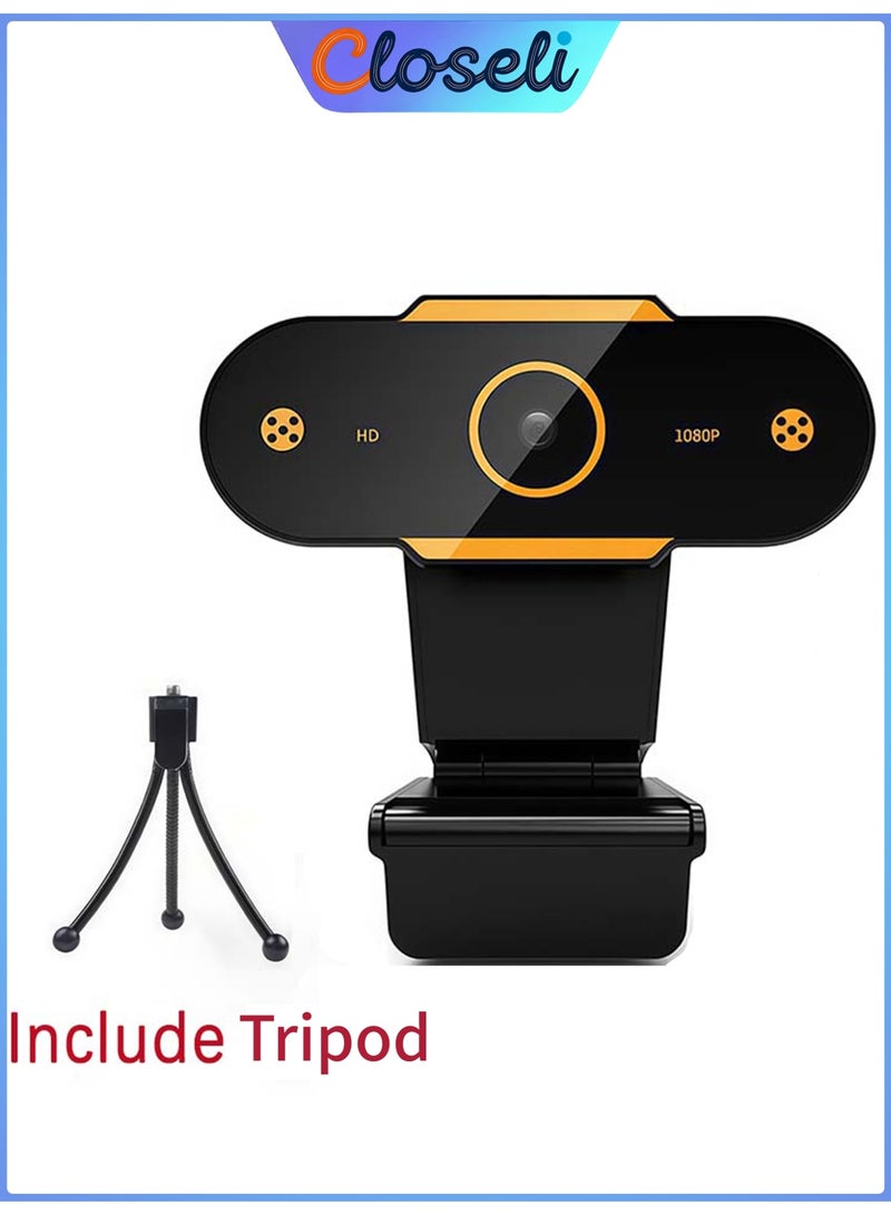 Closeli 1080P Webcam With Tripod Stand, Full HD Web Camera, Webcam for PC / Laptop, USB Plug & Play, With HD Microphone, Auto Light Correction, Dual Noise Reduction, Auto Focus, Privacy Cover, for Video Recording, Calling, Conference, Desktop, YouTube - Image 1