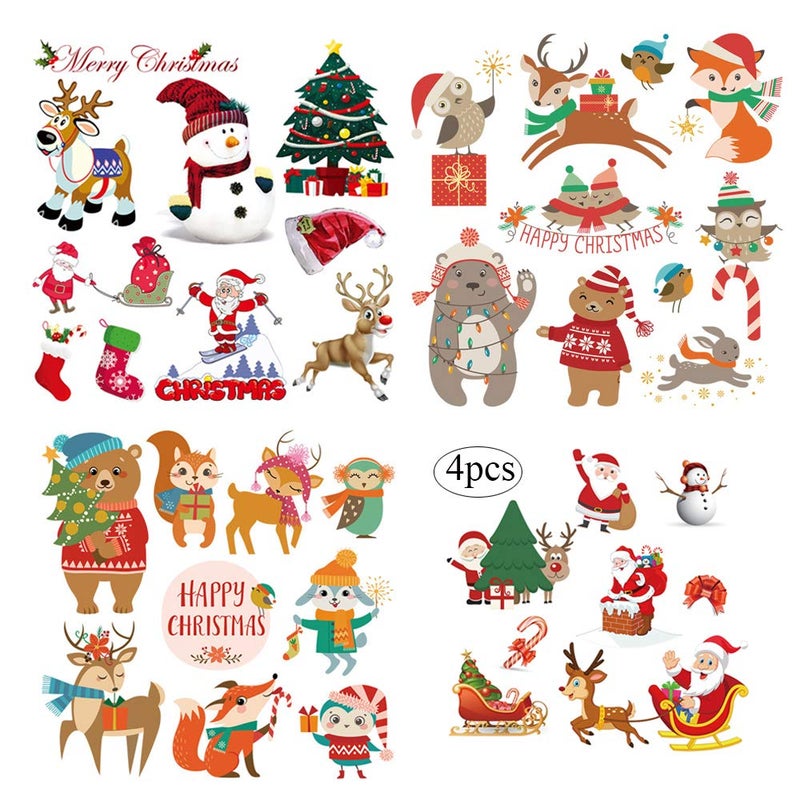 XMAS Patches Christmas Heat Transfer Iron on Appliques for Jackets TShirt Jeans Pillow Backpacks Clothes Decorations Sticker with Santa Claus Snowman Elk Animals Candies Trees Design 4PCS Party Favor
