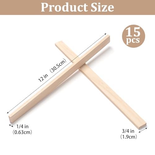 Coowayze Wood Trim Wooden Strips Slats for Wall, Wooden Dowels Sticks for Crafts, 1/4" × 3/4" × 12", 15 PCS Square Wood Dowel Rods for Crafting, Unfinished Hardwood Sticks Flat Lumber Boards for Woodworking - Image 2