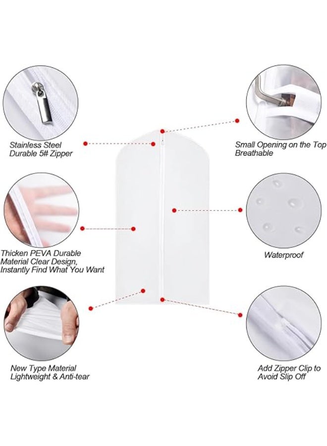 Set of 5 Long Garment Bags For Closet Storage Plastic Suit Cover With Zipper Waterproof Semi Transparent Clothes Protector For Suits, Coats, Jackets and Dress White - Image 2