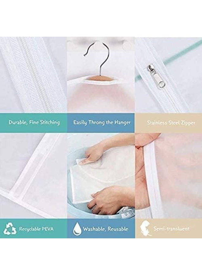 Set of 5 Long Garment Bags For Closet Storage Plastic Suit Cover With Zipper Waterproof Semi Transparent Clothes Protector For Suits, Coats, Jackets and Dress White - Image 3