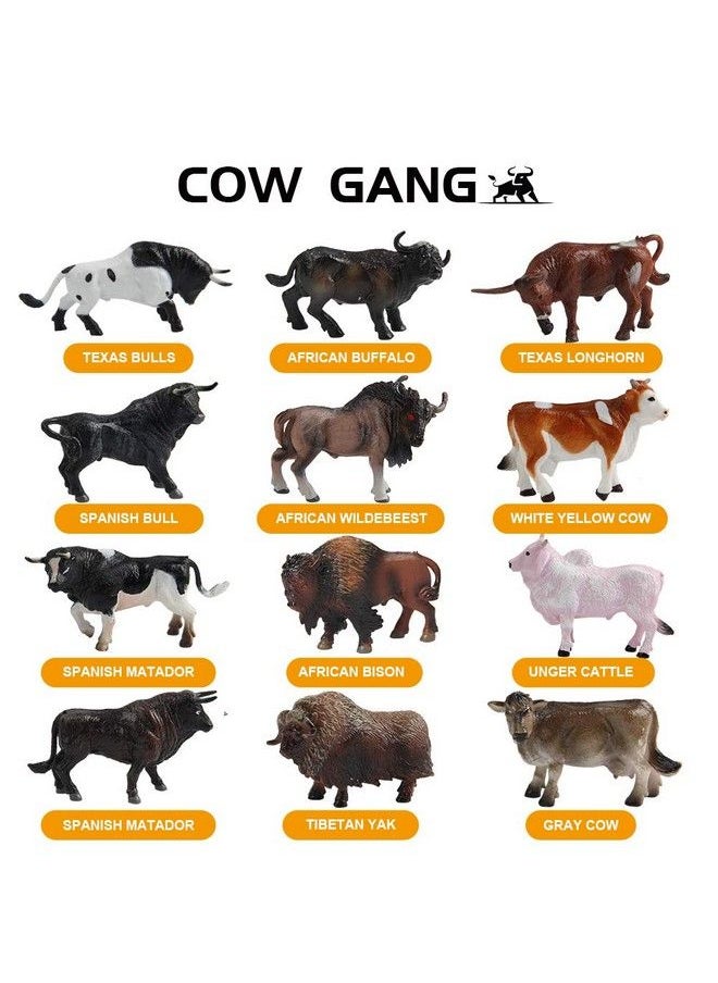 Mini Tudou - 12 Pcs Farm Toy Set，Multicolor Cow Animal Figurines Cool Cake Topper & Exhibits Best Gift For Ages 3 4 5 Boys&Girls - Image 1