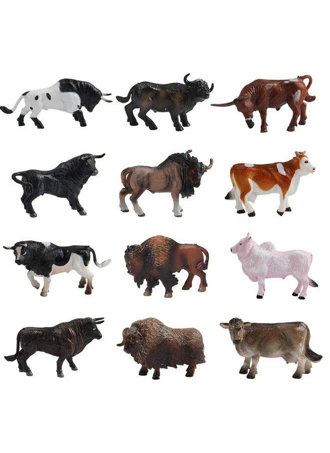 Mini Tudou - 12 Pcs Farm Toy Set，Multicolor Cow Animal Figurines Cool Cake Topper & Exhibits Best Gift For Ages 3 4 5 Boys&Girls - Image 1
