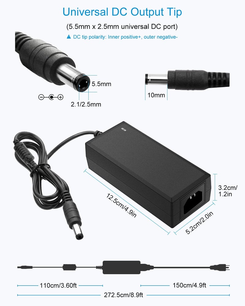 ALITOVE 24V DC Power Supply 2A 48W AC/DC Adapter 100~240V AC to DC 24 Volt 2 Amp Converter 24 vdc 2000mA 1.8A 1.5A 1.3A 1.2A with 5.5mmx 2.5mm 2.1mm Plug for LED Strip Light CCTV Camera DC Pump Fan - Image 2