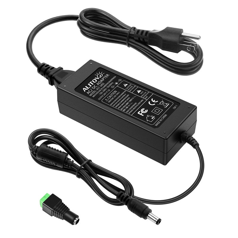 ALITOVE 24V DC Power Supply 2A 48W AC/DC Adapter 100~240V AC to DC 24 Volt 2 Amp Converter 24 vdc 2000mA 1.8A 1.5A 1.3A 1.2A with 5.5mmx 2.5mm 2.1mm Plug for LED Strip Light CCTV Camera DC Pump Fan - Image 1