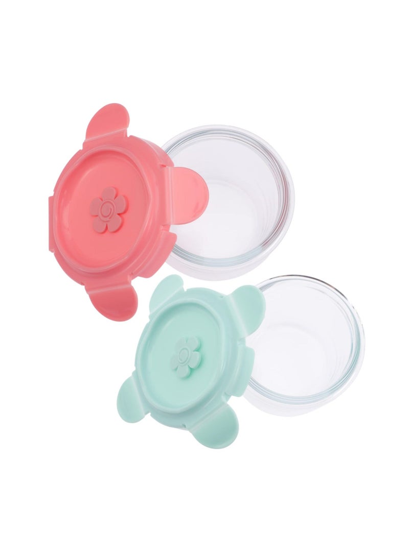2Pcs Glass Supplementary Food Box Container Dessert Bowls Pink Glass Food Storage Refrigerator Produce Bins - Image 1