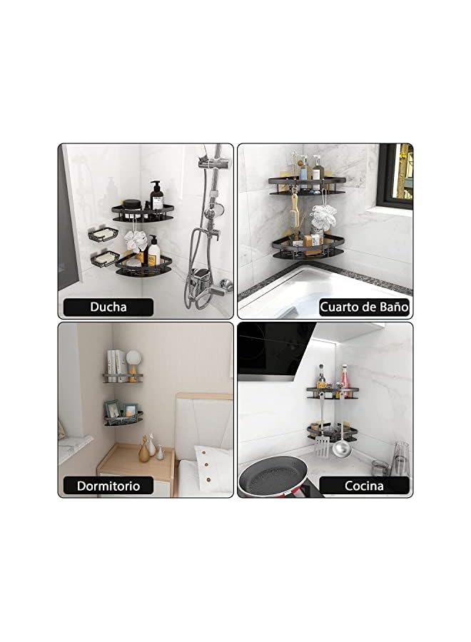 Raxoom Corner Shower Caddy Shelf，Non Drilling Adhesive Black Bathroom Basket Frame，Rustproof Bath Storage Basket。 Suitable for Bathroom, Toilet, Kitchen-2pack - Image 4