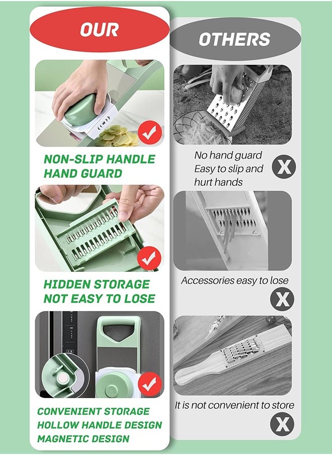 Vegetable Chopper, Mandoline Food Slicer Cutter with Handheld Container, 6 Blades and Blade Box, Cucumber Slicer, Magnetic Kitchen Tools for Veggie Potato Onion Butter Carrot