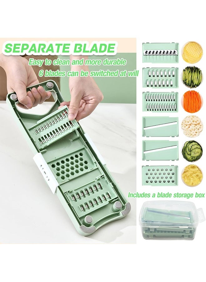 Vegetable Chopper, Mandoline Food Slicer Cutter with Handheld Container, 6 Blades and Blade Box, Cucumber Slicer, Magnetic Kitchen Tools for Veggie Potato Onion Butter Carrot