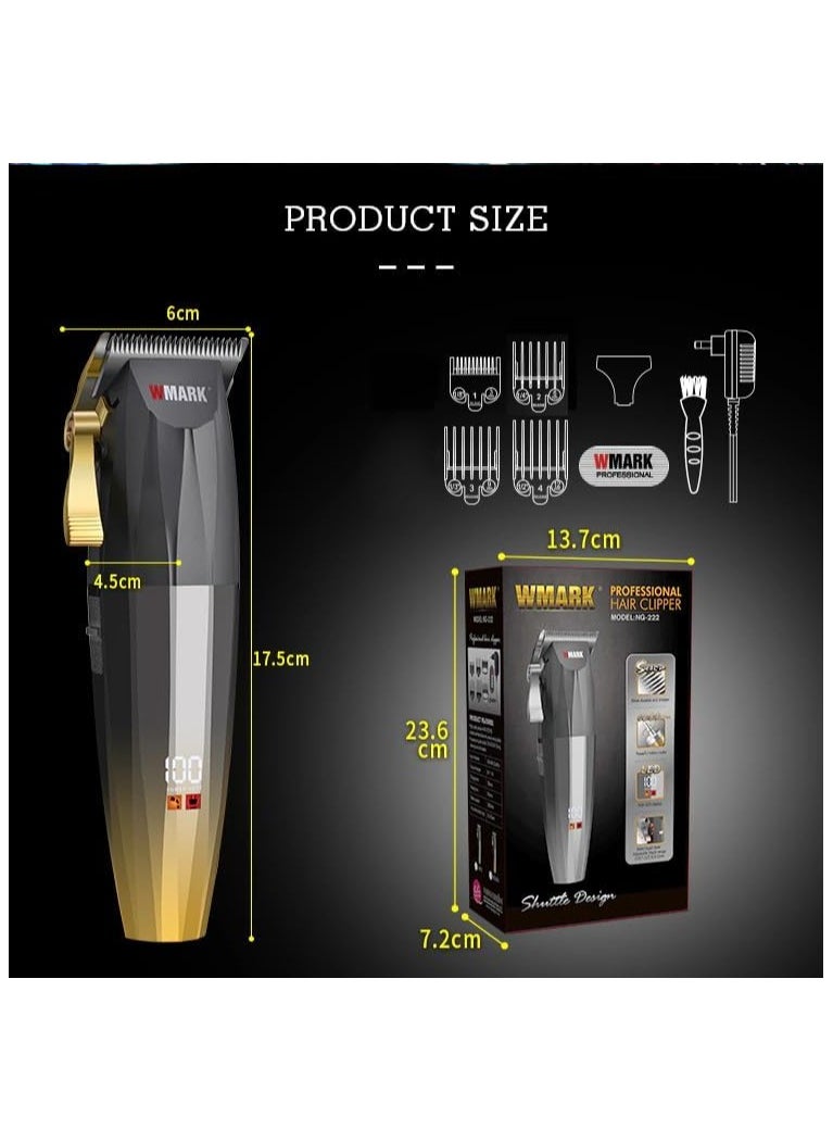 Generic - NG-222 Professional Digital Display Cordless Hair Clipper with Tapered Arm and 7200 RPM Cordless Hair Trimmer with Carbon Brush and Charging Adapter with 4 Guide Combs and 180 Minutes Run Time - Image 1