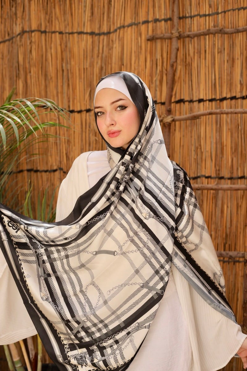 طرحة حريمي منقوشة خامة ستان فاخرة كاجوال وأنيقة - متعدد الألوان