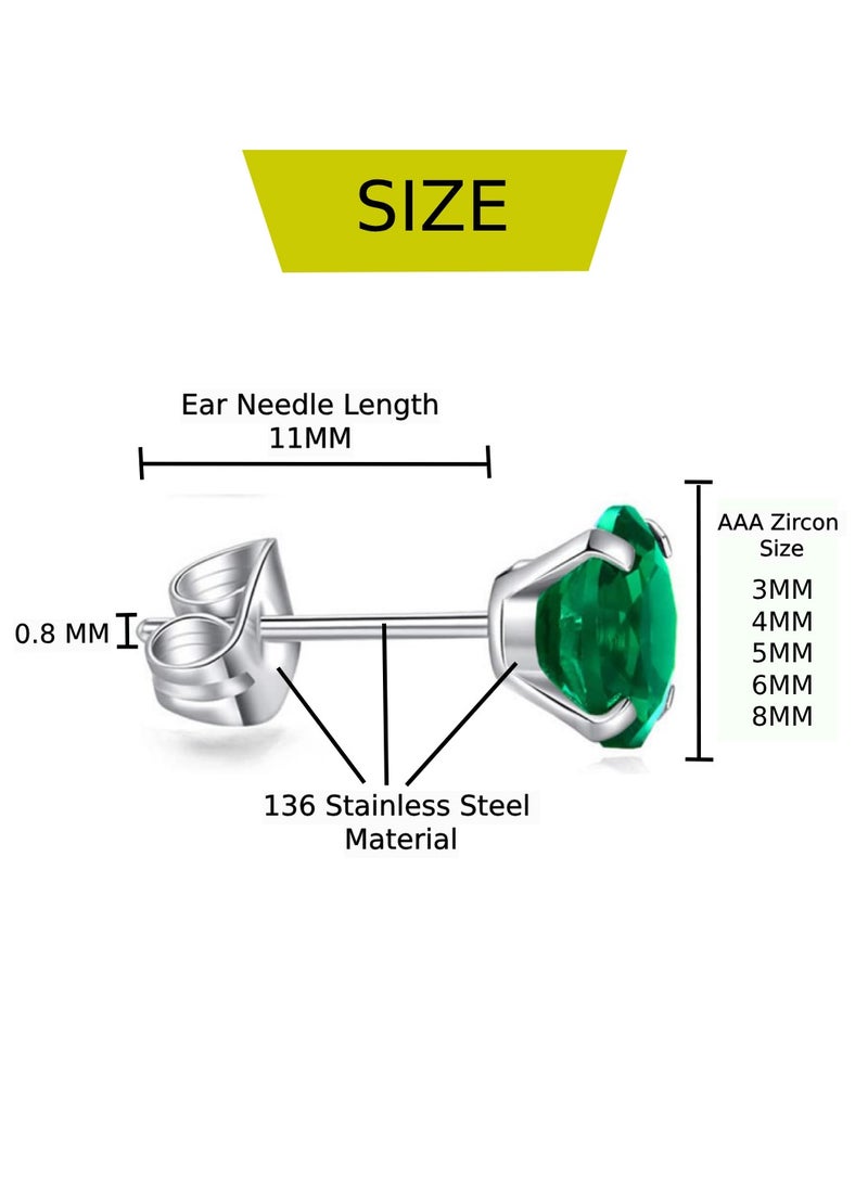 Soko Mesh 5 Pairs Hypoallergenic Stud Earrings Set, 316L Stainless Steel Cubic Zirconia Earrings, Durable CZ Earrings for Sensitive Ears, 3-8mm Steel Color, Non-Tarnish Jewelry  - Image 3