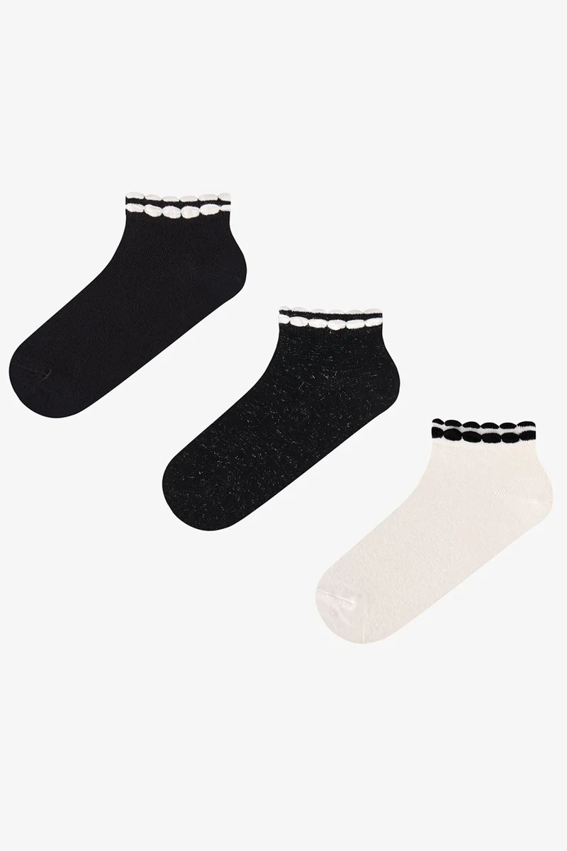 Penti PENTI Glossy Contrast Cotton Ruffled Pair No-Show Socks