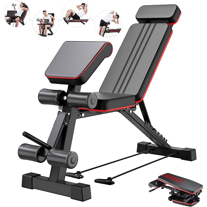 INGUNAR Folding Weight Bench Fitness, Adjustable Exercise Workout Bench 7 Backrest for Abdominal Dumbbells Weight Training Equipment, Decline/Incline,Utility Bench for Home Gym Full Body Fitnes - Image 2