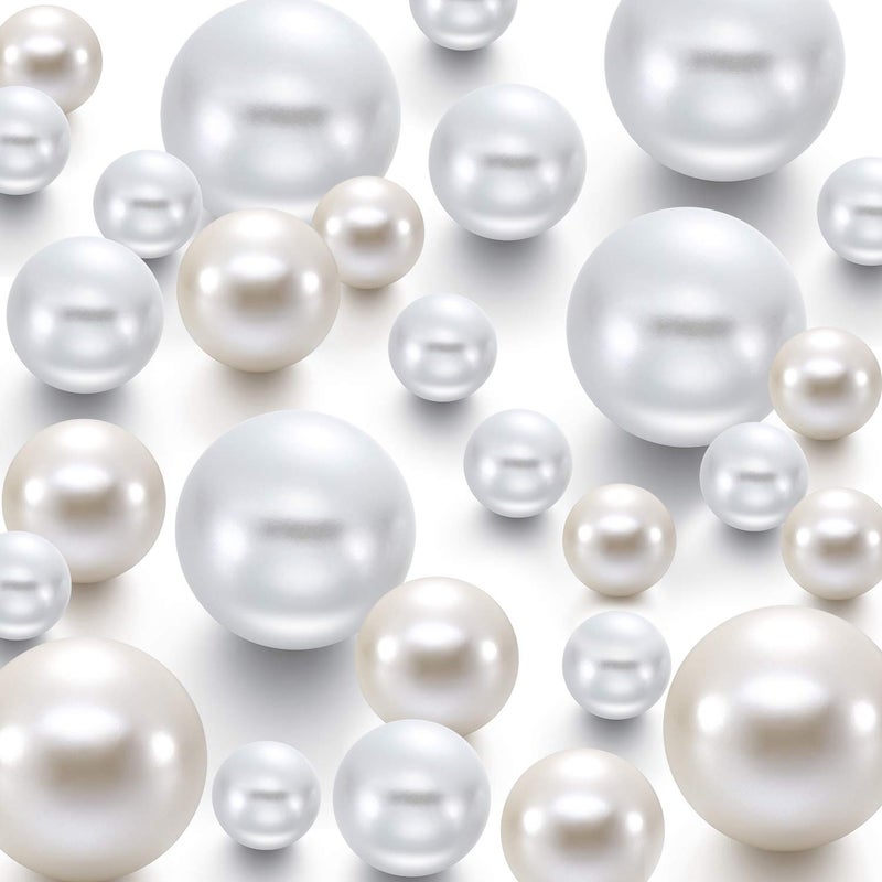 Hicarer 120 Pieces Pearl for Vase Filler Pearl Bead Vase Centerpieces Brush Holder Assorted Round Faux Bead for Crafting, Home Wedding Table Decor 14/20/30 mm(Creamy White, White) - Image 1