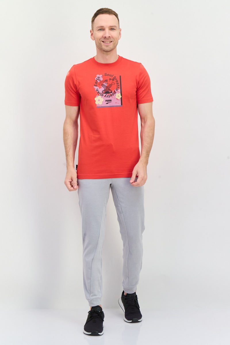 PUMA Men Regular Fit Brand Logo Short Sleeves Outdoor T-Shirt, Red - Image 3