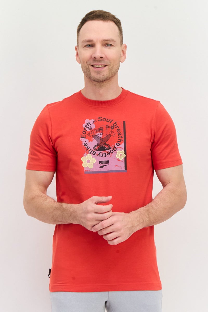 PUMA Men Regular Fit Brand Logo Short Sleeves Outdoor T-Shirt, Red - Image 1