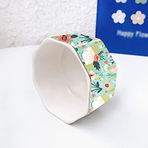 LEAZUL Ceramic Paper Clip Holder Gold Line Paper Clip Dispenser Organizer for Desk Cute Floral Pattern Office Binder Clip Holder Bobby Pin and Hair Clip Holder Gift for Office Mint Flowers - Image 3