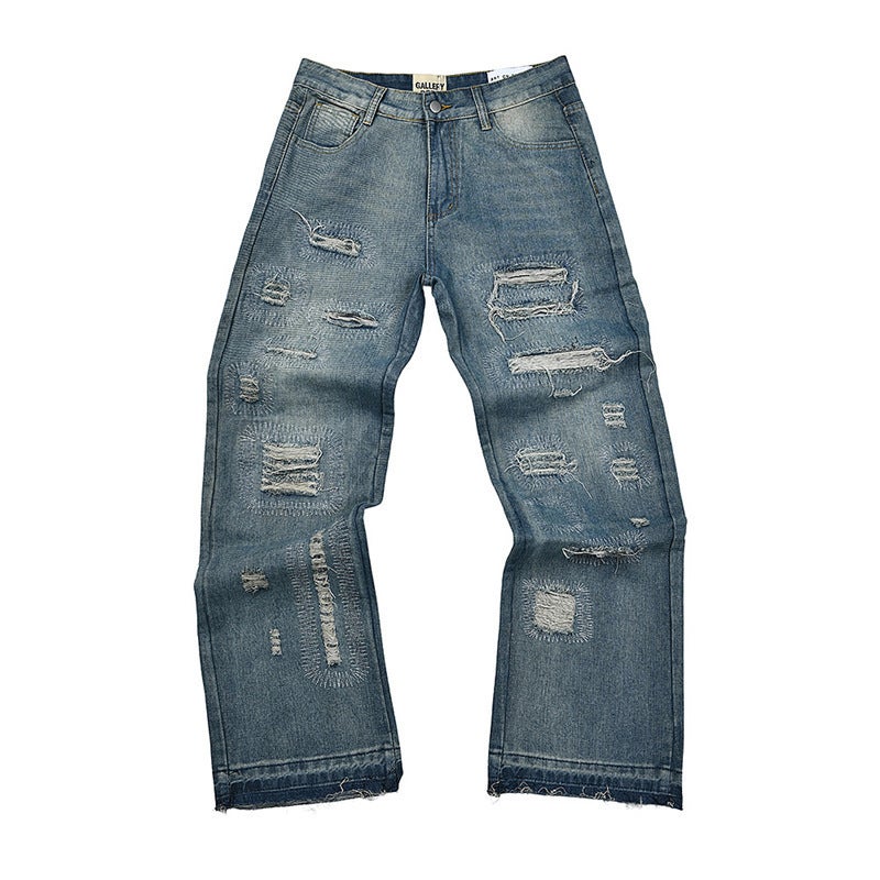 G D Hand-Painted Splash-Ink Splicing Drawstring High Street Casual Sports Sweatpants Micro-Flared Pants Men'S Denim Pants Women - Image 1