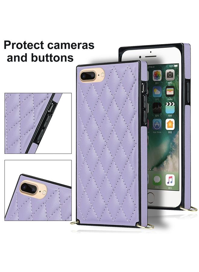 S-TOP Elegant Rhombic Pattern Microfiber Leather +TPU Shockproof Case with Crossbody Strap Chain For iPhone 8 Plus / 7 Plus - Image 4