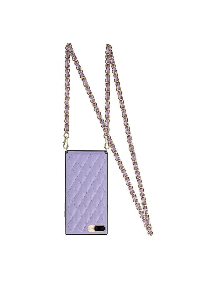 S-TOP Elegant Rhombic Pattern Microfiber Leather +TPU Shockproof Case with Crossbody Strap Chain For iPhone 8 Plus / 7 Plus - Image 2