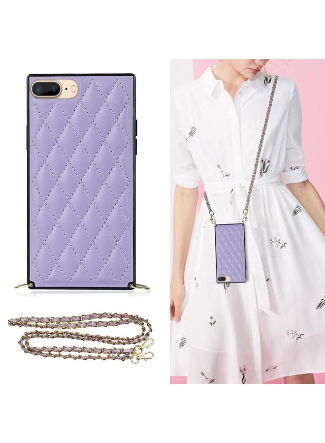 S-TOP Elegant Rhombic Pattern Microfiber Leather +TPU Shockproof Case with Crossbody Strap Chain For iPhone 8 Plus / 7 Plus - Image 1