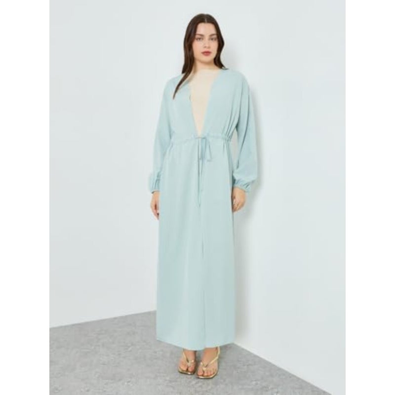Styli Women 7028407213 Waist-Drawstring Kimono Abaya - Image 4