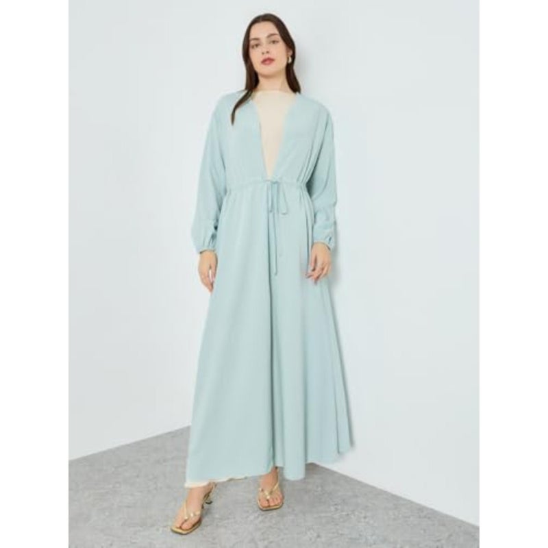Styli Women 7028407213 Waist-Drawstring Kimono Abaya - Image 2
