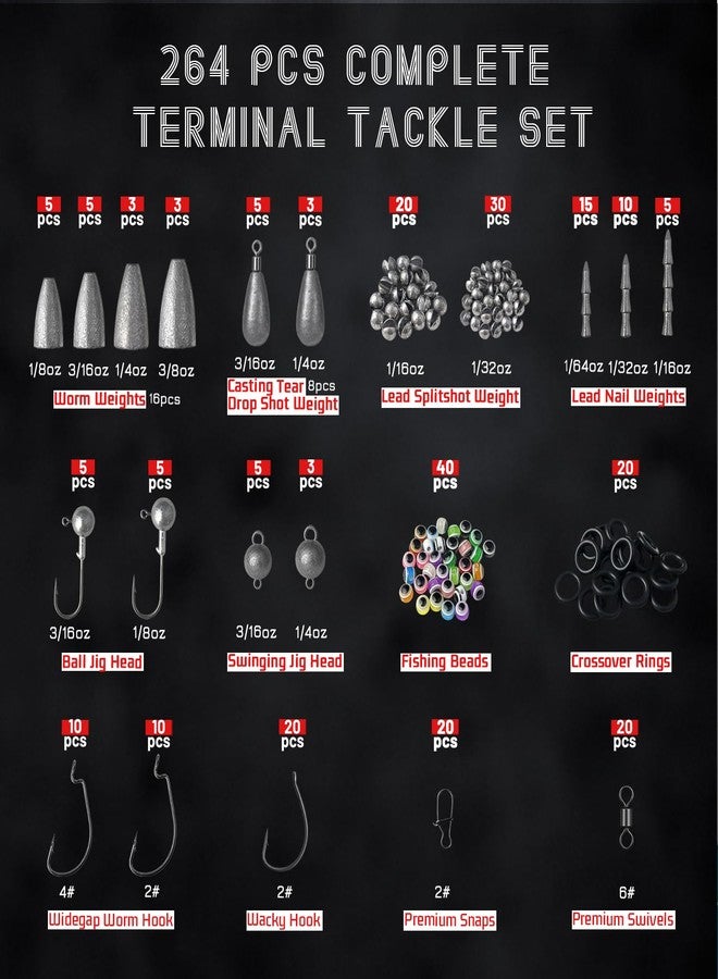 Vipfish Fishing Tackle Kit, 264/397PCS Hooks, Weights, Sinkers, Swivels, Snaps, Beads, Bobber Stops, for Saltwater & Freshwater Fishing, Tackle Box Included (Fishing Accessories Kit 264Pack) - Image 2