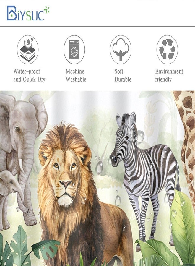 BIYSUC Wild Animal Shower Curtain Jungle Elephant Giraffe Zebra Rainforest Tropical Safari Bathroom Home Decor Waterproof Polyester Fabric 72Lx72W Inch with Hooks - Image 5