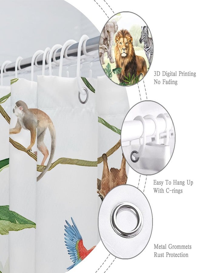 BIYSUC Wild Animal Shower Curtain Jungle Elephant Giraffe Zebra Rainforest Tropical Safari Bathroom Home Decor Waterproof Polyester Fabric 72Lx72W Inch with Hooks - Image 4
