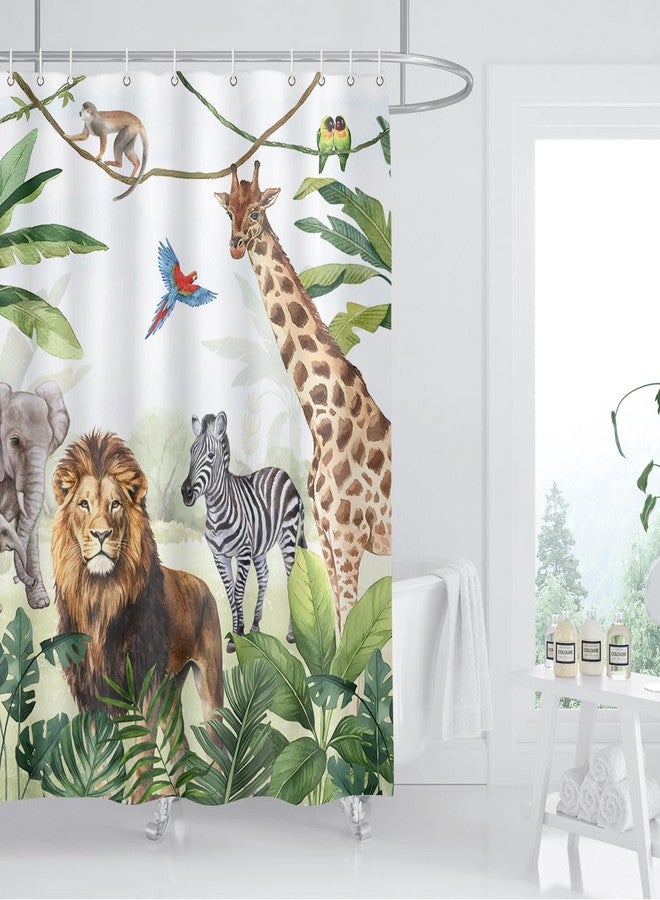 BIYSUC Wild Animal Shower Curtain Jungle Elephant Giraffe Zebra Rainforest Tropical Safari Bathroom Home Decor Waterproof Polyester Fabric 72Lx72W Inch with Hooks - Image 2
