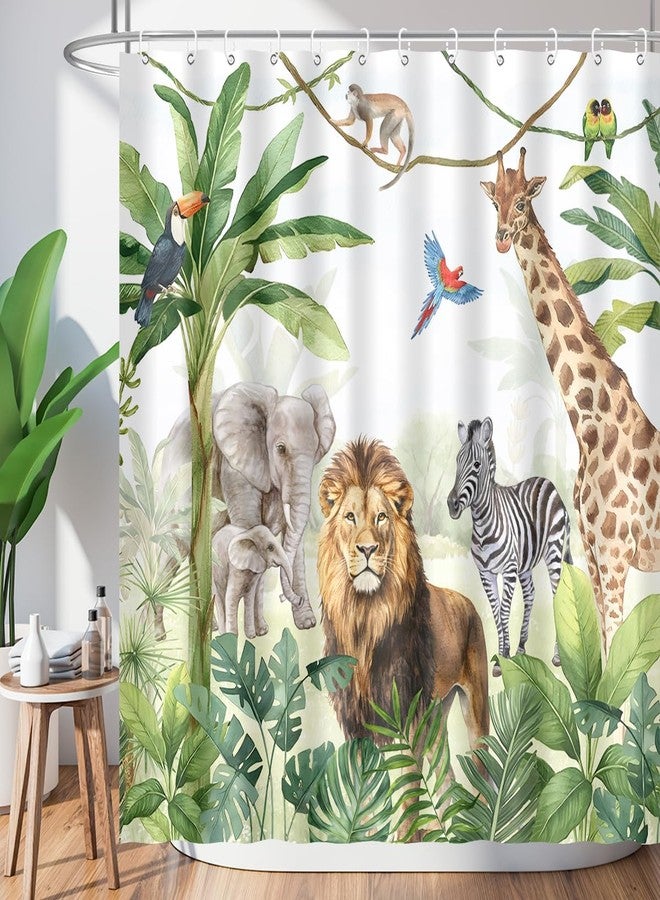 BIYSUC Wild Animal Shower Curtain Jungle Elephant Giraffe Zebra Rainforest Tropical Safari Bathroom Home Decor Waterproof Polyester Fabric 72Lx72W Inch with Hooks - Image 3