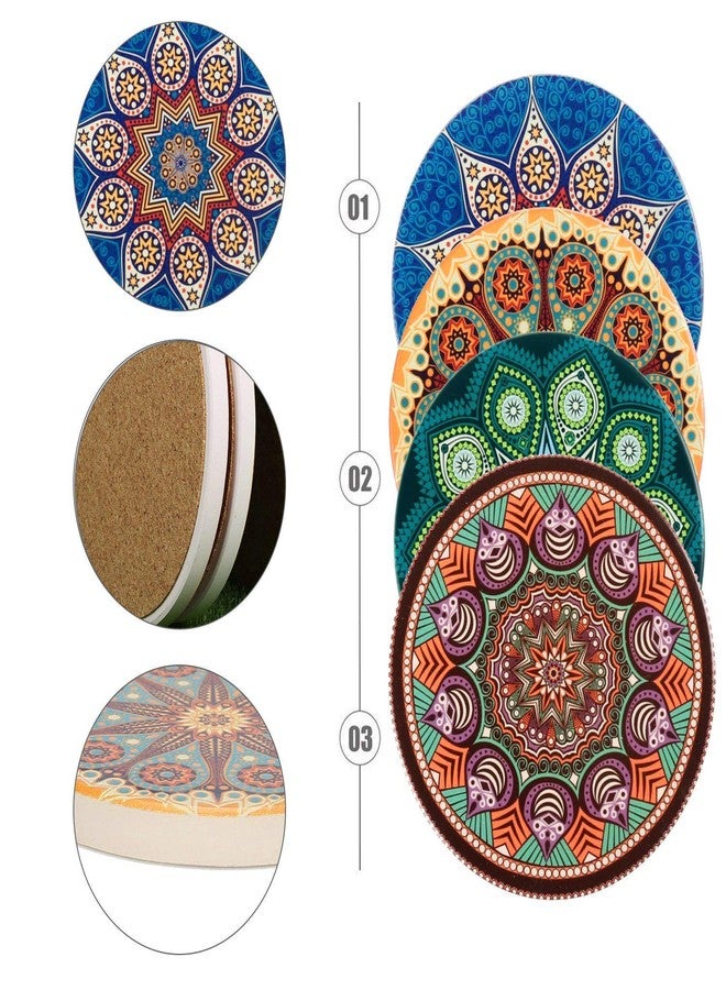 لوح هوج مجموعة قواعد أكواب سيراميك ماصة للمشروبات، 4 قطع، قواعد أكواب من الخزف الحجري مقاس 4 بوصات مع قاعدة من الفلين للحماية، مناسبة لأنواع مختلفة من الأكواب، مثالية لتزيين الطاولة وهدايا الانتقال إلى منزل جديد. - Image 3