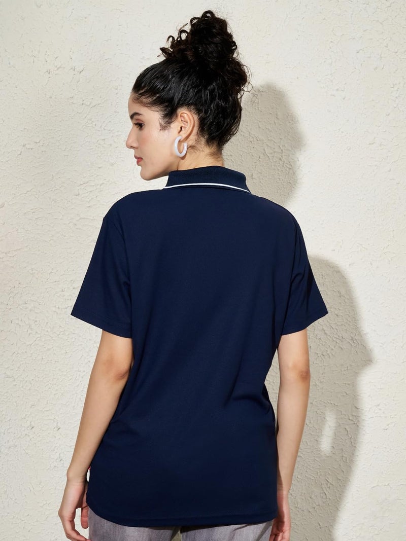 LEOTUDE Womens Half Sleeve Loose Fit | Relaxed Fit Half Sleeve Polo Collor NeckCottonblend Polo Tshirts Tops for Woman (GRL_999_Navy_P_Navy Blue_XL) - Image 4