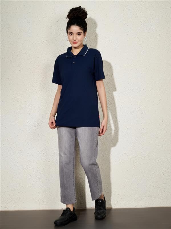LEOTUDE Womens Half Sleeve Loose Fit | Relaxed Fit Half Sleeve Polo Collor NeckCottonblend Polo Tshirts Tops for Woman (GRL_999_Navy_P_Navy Blue_XL) - Image 3
