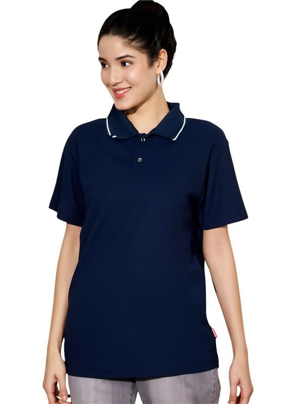 LEOTUDE Womens Half Sleeve Loose Fit | Relaxed Fit Half Sleeve Polo Collor NeckCottonblend Polo Tshirts Tops for Woman (GRL_999_Navy_P_Navy Blue_XL) - Image 1