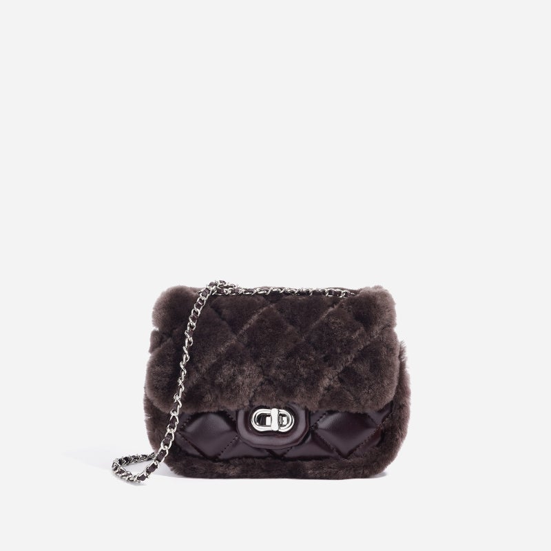 Style Plush High-End Small Fragrant Square Bag Casual Rhombus Chain Bag Single Shoulder Crossbody Bag Women'S Bag - Image 3