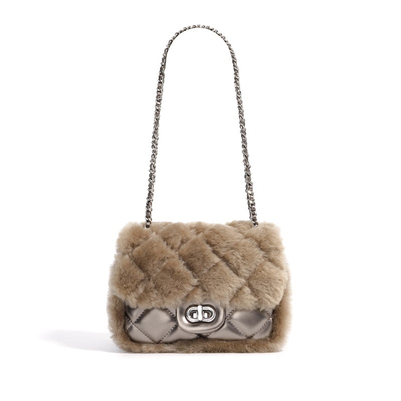 Style Plush High-End Small Fragrant Square Bag Casual Rhombus Chain Bag Single Shoulder Crossbody Bag Women'S Bag - Image 1
