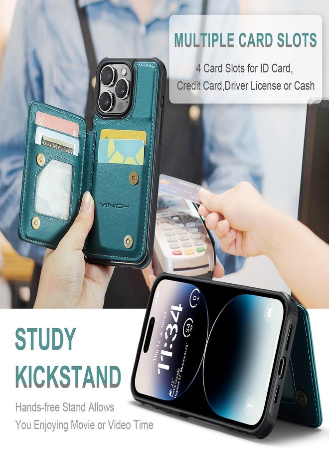 Vinich for iPhone 15 Pro Max Wallet Case with Card Holder, RFID Blocking Credit Slots Kickstand Shockproof Phone Cover for Women Men, Bluish Green - Image 4