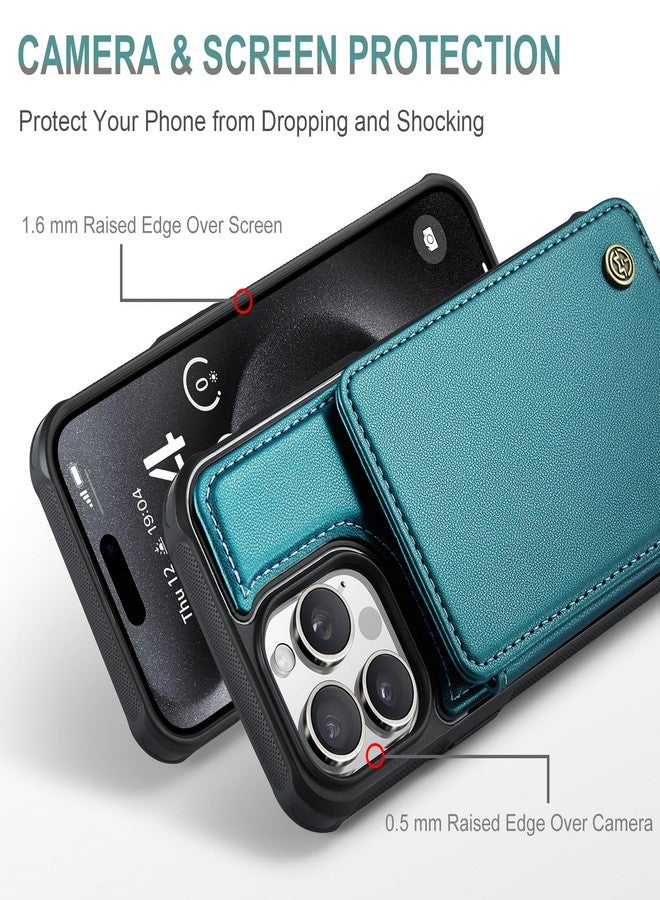 Vinich for iPhone 15 Pro Max Wallet Case with Card Holder, RFID Blocking Credit Slots Kickstand Shockproof Phone Cover for Women Men, Bluish Green - Image 3