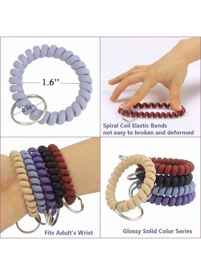 BIHRTC Pack of 5 Mix Color Plastic Coil Wrist Coil Stretch Wristband Elastic Stretchable Spiral Bracelet Key Ring Key Chain Key Hook Key Holder for Gym Pool ID Badge and Outdoor Sports - Image 2