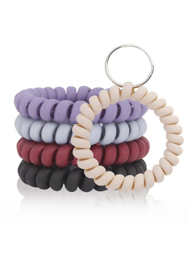 BIHRTC Pack of 5 Mix Color Plastic Coil Wrist Coil Stretch Wristband Elastic Stretchable Spiral Bracelet Key Ring Key Chain Key Hook Key Holder for Gym Pool ID Badge and Outdoor Sports - Image 1