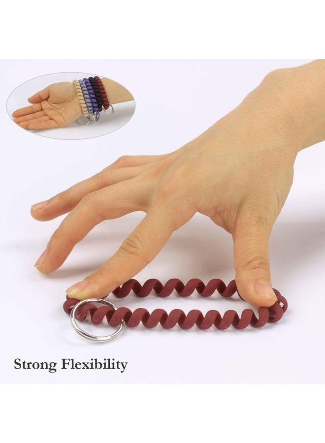 BIHRTC Pack of 5 Mix Color Plastic Coil Wrist Coil Stretch Wristband Elastic Stretchable Spiral Bracelet Key Ring Key Chain Key Hook Key Holder for Gym Pool ID Badge and Outdoor Sports - Image 3