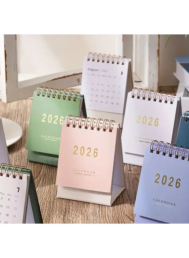 أخضر وردي قطعتان 2026 تقويم مكتبي مصغر شهري وأسبوعي متين - Image 1