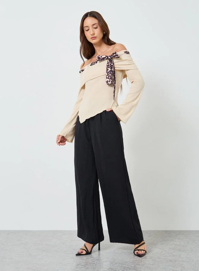 Take Two Women Beige Off Shoulder Leopard Print Top