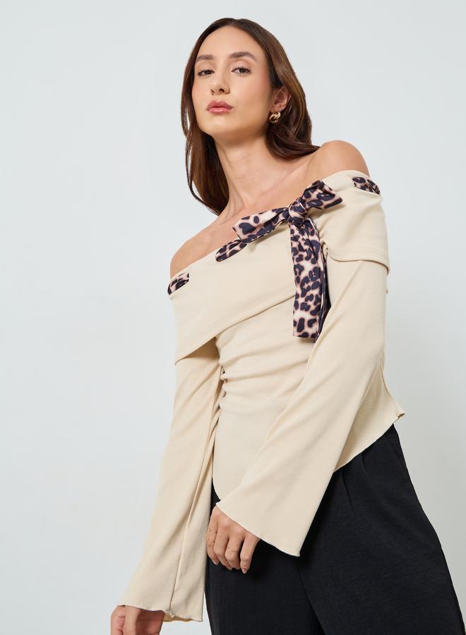 Take Two Women Beige Off Shoulder Leopard Print Top - Image 1