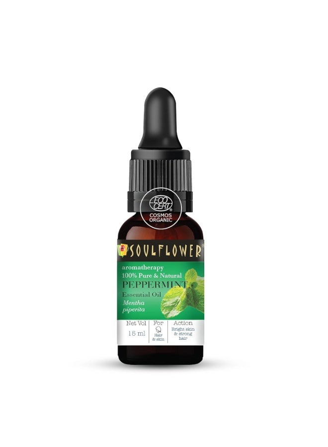 Soulflower Peppermint Essential Oil for Skin & Hair Care, Scalp, Aromatherapy |100% Pure & Natural Therapeutic Grade, Undiluted, Ecocert Cosmos Organic Certified| Mentha Piperita |15ml - Image 1